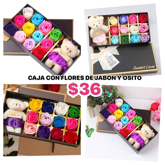 CAJA CON FLORES OSITO