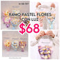 RAMO PASTEL FLORES CON  LUZ