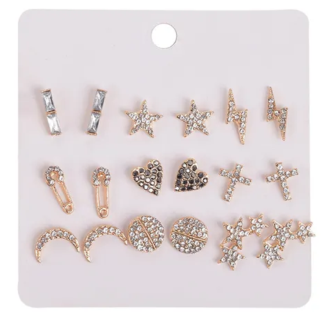 Set de 9 pares Aretes diamantes